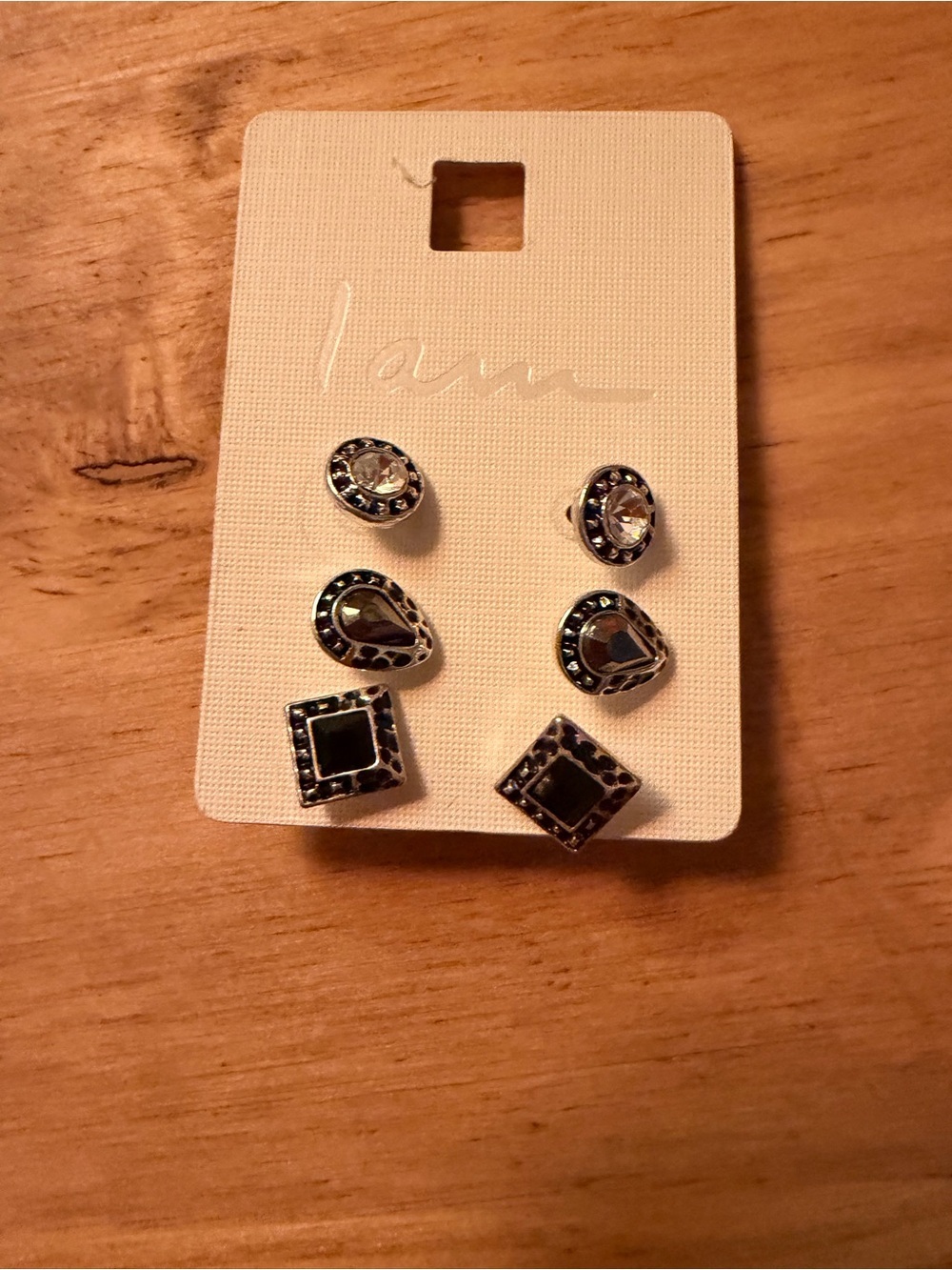 I am Set of 3 Pair Silver & Black Stud Earrings